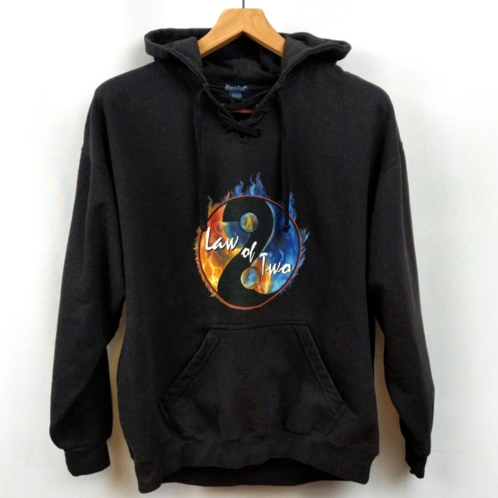 Hooded Sweatshirt Pullover Lace Up Kangaroo Pouch Band Graphic Popover Black 2XL